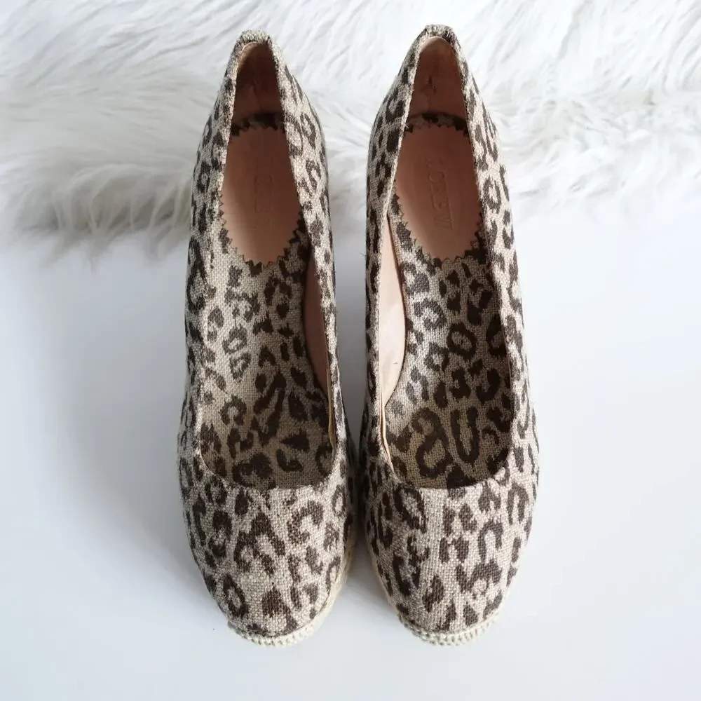 J. Crew Leopard Seville Espadrille Closed Toe Sandal Wedges 8 Spring Summer